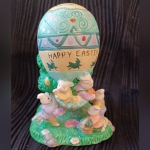 Vtg Hoppy Hollow 2003 "happy easter" egg tree with bunnies figurine (112324C)